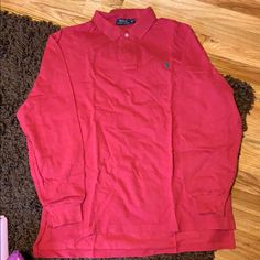 Polo By Ralph Lauren Classic Long Sleeve Polo Shirt Red With Green Horse Size Xl Nwot 100% Cotton Smoke Free And Pet Free Home University Red Cotton Top For Fall, Casual University Red Tops, Red Collared Top For Fall, Red Cotton Polo Shirt For Spring, Red Long Sleeve Shirt For Fall, Classic Pink Long Sleeve Tops, Spring Long Sleeve Polo Shirt, Classic Long Sleeve Polo Shirt For Spring, University Red Long Sleeve Tops For Spring