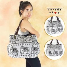 This bag made from cotton fabric. This sturdy and durable bag is useful and big enough for all your daily essentials. Material: 100% Cotton fabric Color: Gray 🎯Feature :  Shoulder bag style 1 top zipper closure 1 interior zipper pocket 2 exterior side pockets 📐Measurements: Top wide:  15" Wide:  20" Height:  13"  Depth:  6" Strap:  20" (from one side to the other side) (Artificial leather) (This is handmade bag, the measurement may be different slightly.) 🧺CARE : For best result, dry clean or Bohemian Pink Travel Shoulder Bag, Pink Bohemian Cotton Shoulder Bag, Bohemian Shoulder Bag For On-the-go With Large Capacity, Bohemian Shoulder Bag With Floral Print Tote, Bohemian Tote Shoulder Bag With Floral Print, Tie Dye Bags, Elephant Bag, Yoga Mat Bag, Mat Bag