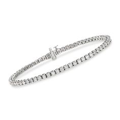 Ross-Simons - 4.00 ct. t. w. Diamond Tennis Bracelet in 14kt White Gold. 7". Classically styled for the ultimate level of sophisticated elegance. This traditional tennis bracelet dazzles with an impressive 4.00 ct. t. w. of round brilliant-cut diamonds, shimmering from end to end in 14kt white gold. An absolute must-have for any fine collection - you will feel such a glow when you try it on. Single-latch safety. Push-button clasp, diamond tennis bracelet. Diamond birthstones are the perfect gift for April birthdays. Classic Flexible Tennis Bracelet, Classic Diamond White Tennis Bracelet For Formal Occasions, Flexible Tennis Bracelet For Formal Occasions, Classic Platinum Tennis Bracelet, Elegant Flexible Tennis Bracelet For Formal Occasions, Classic Flexible Diamond Bracelet, Timeless Flexible Tennis Bracelet For Anniversary, Classic Flexible Tennis Bracelet With Round Cut, Classic Platinum Brilliant Cut Tennis Bracelet