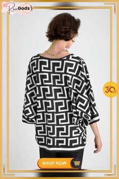 Casual Loose Geometric Blouse Buy Blouse, Three Quarter, Shop Now, Black White, Color