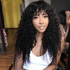 18&quot; Water Curly Hair Wig with Bangs Long Afro Wigs 12A Brazilian Human Hair Wig Human Hair Wigs With Bangs, Brazilian Remy Hair, Curly Hair Wig, Curly Human Hair Wig, Human Virgin Hair, Wig With Bangs, One Hair, Hair Quality, Brazilian Human Hair