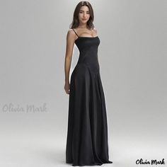 Olivia Mark - Stylish Lace-Up Spaghetti Strap Fit and Flare Satin Maxi Evening Dress with a Touch of Elegance Black Maxi Slip Dress With Adjustable Straps, Fitted A-line Suspender Dress For Evening, Black Fitted Slip Dress With Corset Back, Fitted Black Maxi Dress With Square Neck, Black Maxi Slip Dress For Prom, Solid Color Evening Dresses With Straps, Black Sleeveless Slip Dress With Fitted Bodice, Fitted Maxi Dress With Straps For Formal Occasions, Formal Fitted Maxi Dress With Straps