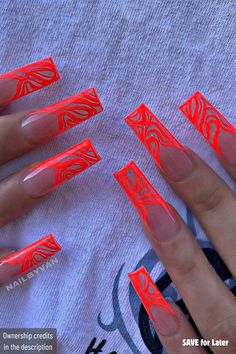 Brighten your Nail Fashion with these Long Acrylic Neon Nail Designs! Perfect for those who love bold colors, these neon red nails make a striking statement. Durable and eye-catching, they’re ideal for any occasion. Save these vibrant acrylic neon nail designs to your Nail design ideas Board to transform your look. Neon Red Nails, Nail Designs Acrylic, Neon Acrylic Nails, Red Acrylic Nails, Neon Red, Glow Nails, Nail Design Ideas, Nails Red