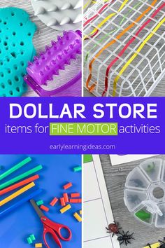 dollar store items for fine motor activities with text overlay that reads dollar store items for fine motor activities