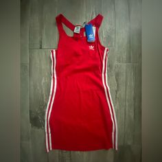 Nwt Adidas Racerback Dress Sporty/Chic Style Dress Red W/ White Stripes Built In Sports Bra Make An Offer! Sporty Chic Style, Adidas Dress, Nike Dresses, Sporty Dress, Racerback Dress, Red Adidas, Sporty Chic, Fit Inspo, Dress Red