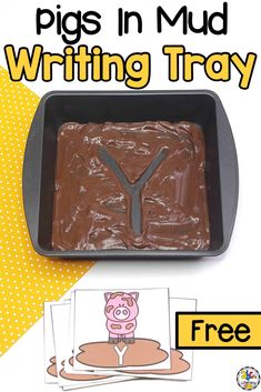 a cake with chocolate frosting in the shape of a y on it and an image of