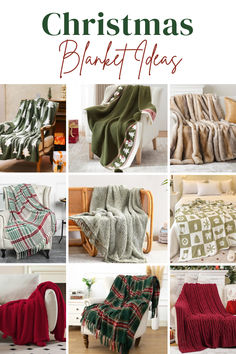 christmas blankets and throws are featured in this collage