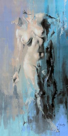 an abstract painting of a nude woman in blue and pink