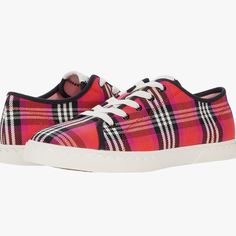 Kate Spade New York Vale Pink Multi Plaid Sneakers Size 8.5. Fits 1/2 Larger Will Fit A Size 9 Nwot Comfortable Red Low-top Sneakers, Comfortable Red Lace-up Sneakers, Red Textile Lace-up Sneakers, Red Lace-up Sneakers For Fall, Casual Pink Sneakers For Fall, Pink Low-top Sneakers For Fall, Red Sneakers With Vulcanized Sole For Spring, Comfortable Red Flat Sneakers, Comfortable Flat Red Sneakers