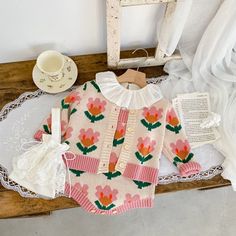 Knitted Floral Cardigan and Romper Set - Momorii Eden Girl, The Cardigans, Baby Closet, Baby Necessities, Dream Baby, Floral Sweater, Floral Cardigan, Knitted Romper