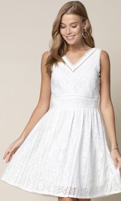 White lace sleeveless fit and flare dress w/ side zipper 100% polyester hand wash or dry clean African Prom Dresses, Versatile Dresses, Fit And Flare Dress, Flare Dress, Graduation Dress, Side Zipper, White Lace, Fit And Flare, White Dress