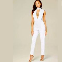 New With Tag Nwt Bebe Size 4 White Color Invited Somewhere Fancy? This Chic Jumpsuit Has A Modern Mock Neck And A Plunge Cutout Neckline. Hidden Back Zip. Back Hook-And-Eye Closure. 97% Polyester, 3% Spandex Fitted White V-neck Jumpsuits And Rompers, Chic White V-neck Bodysuit, White Fitted Bodysuit For Workwear, White High Waist Bodysuit For Night Out, White High-waist Bodysuit For Night Out, White Workwear Bodysuit, White Summer Workwear Bodysuit, White Fitted One-piece Jumpsuits And Rompers, White One-piece Jumpsuit For Night Out