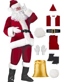 PRICES MAY VARY. Velvet Hand Wash Only 🎄🎅 【Christmas Santa Costume Includes】: Updated on 2023, this Santa Claus costume for men comes with a Santa velvet coat, a Christmas Santa Claus pants, a Santa hat, a black belt, a pair of black boot tops, a Santa Beard,a Santa hair, a Christmas gold bag and a pair of white glove. 🎄🎅【Santa Suit 4 Available Sizes Fit Most Adult】: This Santa Claus costume for men fits for both men and women. Size of Santa costume: L--Bust 52"; Cloth Length 35"；Pants Waist Full Size Santa Claus, Santa Claus Suit, Santa Claus Costume, Santa Beard, Santa Boots, Santa Costume, Santa Outfit, Santa Suits, Velvet Coat