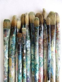 there are many brushes lined up on the wall