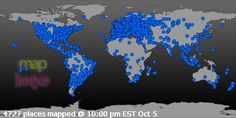 the world map is made up of blue and gray dots with words that read maps