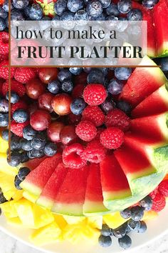 variety of bright fresh fruits on a platter with a carved watermelon Fruit Platter Ideas Party Trays Simple, Beautiful Fruit Platter, Easter Fruit Tray, Fresh Fruit Platter, Fruit Platter Ideas Party, Easter Fruit, Mini Watermelon, Paper Fruit, Fruit Appetizers