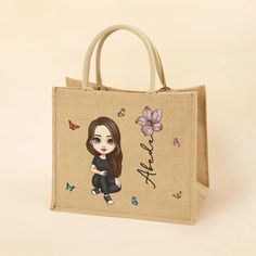 Personalized Personalized Cute Cartoon Character Birth Flower Bouquet Jute Tote Bag with Name Wedding Birthday Mothers Day Gift for Her with Cute Cartoon |Callie - CALLIE Birth Flower Bouquet, Teacher Accessories, Jute Tote Bag, Mother's Day Gift Card, Grandmas Mothers Day Gifts, Wedding Gifts For Friends, Police Gifts, Sweet 16 Gifts, Jute Tote Bags