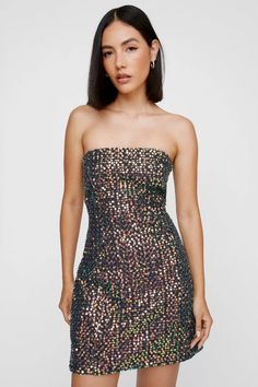 Sequin Denim Bandeau Mini Dress | Nasty Gal Disco Mini Dress For Party Season Festivals, Strapless Fitted Mini Dress For Fall, Fitted Sequin Mini Dress For Festival, Glamorous Summer Club Strapless Dress, Glamorous Summer Strapless Club Dress, Glamorous Summer Strapless Dress For Club, Glamorous Sleeveless Mini Dress For Festival, Strapless Sequin Dress For Spring, Glamorous Sequined Dresses For Festival