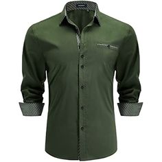 Casual Formal Shirt with Pocket - A-01 ARMY GREEN Green Collared Shirt For Semi-formal Occasions, Green Slim Fit Button-up Top, Green Shirt With Casual Collar And Buttons, Green Shirt With Buttons And Casual Collar, Fitted Khaki Button-up Shirt, Khaki Long Sleeve Shirt With Buttons, Green Shirt With Casual Collar And Button Closure, Green Slim Fit Button-up Shirt, Collared Olive Shirt With Button Closure