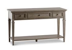 an antique console table with two drawers and one drawer on the bottom, against a white background