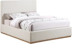 a bed with a white headboard and foot board is shown in front of a white background