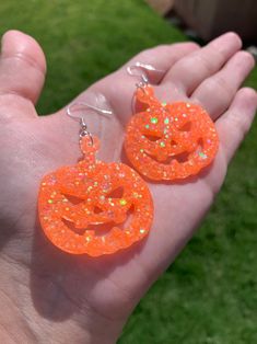 Orange Sparkly Glow Pumpkin Earrings Handmade Spooky - Etsy Novelty Orange Earrings For Halloween, Fun Orange Earrings For Halloween, Spooky Handmade Earrings For Halloween, Fun Orange Halloween Earrings, Handmade Spooky Halloween Earrings, Cute Orange Earrings For Halloween, Spooky Handmade Halloween Earrings, Cute Orange Halloween Earrings, Spooky Orange Halloween Jewelry