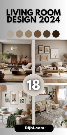 the living room is decorated in neutral colors