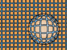 an orange and blue background with a sphere on it's center surrounded by squares