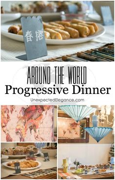 a collage of photos with the words around the world progressive dinner written on them