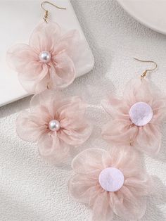 Three-Dimensional Flower Drop Earrings Diy Earrings Easy, Winter Typ, Flower Drop Earrings, Fabric Earrings, Leisure Fashion, Tassel Jewelry, Maxi Dress Evening, Pearl Earrings Dangle, Style Korean