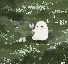 a painting of a white duck holding a flower