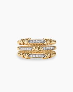 David Yurman | Petite Helena Wrap Three Row Ring in 18K Yellow Gold with Diamonds, 12mm David Yurman Ring Stack, Luxury Wishlist, Yurman Ring, David Yurman Ring, Cable Bracelets, Pinterest Ideas, Women's Rings, Ring Stack, Jewelry Lookbook