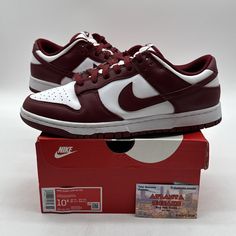 Elevate your sneaker game with these Nike Dunk Low Retro Team Red sneakers in size 10.5. The burgundy leather upper adds a touch of sophistication to these athletic shoes, while the multicolor accents give them a pop of personality. These sneakers are perfect for any man who wants to add a stylish flair to his wardrobe. The Nike Dunk Low sneakers feature a low top design and are made with quality leather materials. The DD1391-601 style code, release year of 2022, and Nike Dunk product line make these sneakers a must-have for any sneakerhead. These shoes are perfect for casual wear or for athletes who want to show off their style on the court. Nike Dunk Low Team Red, Red Dunks, Dunks Low, Team Red, Nike Sb Dunks, Red Sneakers, Sneaker Games, Nike Dunk Low, Dunk Low