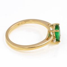 1.09 Ctw Emerald With 0.06 Ctw White Diamond Ring in 14K YG Metal - 2.62 Grams 14k Gold Brilliant Cut Ring For May Birthstone, 14k Gold Rings With Brilliant Cut May Birthstone, 14k Yellow Gold Emerald Ring With Prong Setting, Yellow Gold Brilliant Cut May Birthstone Ring, Yellow Gold Diamond Promise Ring With May Birthstone, Yellow Gold Diamond Promise Ring For May Birthstone, Gold Emerald Ring With Center Stone In 14k Gold, Gold Diamond Ring For May Birthstone, Gold Emerald Cluster Ring With Brilliant Cut