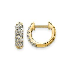 Set in shimmering polished 10 karat yellow gold, these round hinged huggie hoop earrings flaunt a collection of striking diamonds 1/2 carat (ctw) set along the curved gold foundation. A real crowd favorite. 1/2 Carat (ctw) Diamond Hoop Earrings in 10K Yellow Gold Size: one size.  Gender: female.  Age Group: adult. Diamond Hoop Earrings, Huggie Hoop Earrings, 2 Carat, Buy 1, Gender Female, Womens Watches, Women's Earrings, Age Group, Foundation