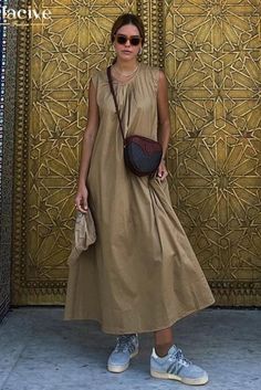 43653656903724|43653656936492|43653656969260 Bohemian Sleeveless Solid Color Maxi Dress, Bohemian Sleeveless Maxi Dress In Solid Color, Casual Brown Sleeveless Maxi Dress, Casual Ankle-length Summer Dresses, Casual Solid Color Maxi Dress For Daywear, Bohemian Maxi Dress In Solid Color, Bohemian Solid Color Maxi Dress, Casual Brown A-line Maxi Dress, Brown Solid Color Maxi Dress