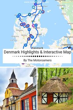 a map shows the route to denmark and other places that are on display in this postcard