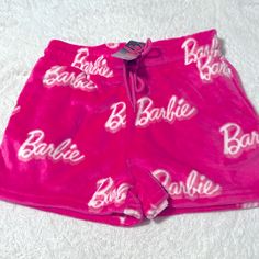 Barbie Shorts Fuzzy Brand New With Tag Women’s Size Medium And Large Color Pink With White Fuzzy, Plush, Soft! 2 Pockets, One On Each Side. Pink Short Bottoms For Sleep, Pink Bedtime Bottoms In Short Length, Pink Short Length Bottoms For Bedtime, Pink Short Length Bedtime Bottoms, Short Pink Bedtime Bottoms, Trendy Short Sleepwear For Loungewear, Pink Short Bottoms For Sleepover, Pink Short Bottoms For Lounging, Pink Short Length Bottoms For Sleepover