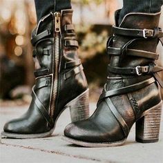 Category:Boots; Upper Materials:PU Leather,PU; Embellishment:Lace-up; Season:Fall,Winter; Heel Type:Chunky Heel,High Heel; Gender:Women's; Toe Shape:Round Toe; Type:Booties Ankle Boots; Style:Vintage,Casual,Industrial Style; Heel Height(inch):2-3; Outsole Materials:Rubber,Non-Slip Tread; Occasion:Daily,Outdoor; Closure Type:Zipper; Listing Date:09/27/2022; Production mode:External procurement; 2024 Trends:Slouchy Boots,Plus Size,Heel Boots,Booties Ankle Boots; Foot Length:; Foot Width:; Size cha Popular Boots, Womens Black Booties, Lace Up High Heels, Spring Boots, Winter Ankle Boots, Leather Boots Women, Vintage Boots, Martin Boots, Boots Fall