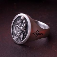 🎃Special Collection for Fall & Halloween Season!🎃 St Joseph Signet Ring⋆Mens Ring Sterling Sİlver⋆Holiday Gifts for Dad and Husband⋆Personalized Religious Ring⋆Handmade Christianity Jewelry Sterling Silver St Joseph Signet Ring is an exclusive piece that handmaded by Mars Jewelry Gifts. It is specially designed for a detailed engraving and eye-catching finish. Silver St Joseph Signet Ring will be an amazing and exciting gift for everybody. Order now with FREE SHIPPING and Personalization Optio Silver Gold Jewelry, Saint Joseph, Signet Rings, Ring Mens, Mens Ring, St Joseph, Handmade Sterling Silver, Ring Handmade, Signet Ring