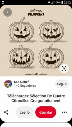 an iphone screen showing three pumpkins with faces drawn on them and the caption below