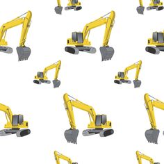 a yellow and gray construction vehicle pattern on a white background