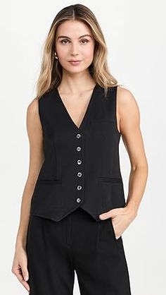 STAUD Brett Vest | Shopbop Tailored Formal Top With Pockets, Formal Tailored Top With Pockets, Chic Fitted Tops With Buttoned Pockets, Fitted Tops With Pockets For Business Casual, Tailored V-neck Top With Buttons, Fitted Cotton Tops By Staud, Staud Cotton Tops For Summer, Staud Cotton Tops For Spring, Summer Cotton Tops By Staud