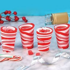 Lot of 80 Jello Party Paper Shot Cups Souffle 1.25oz 1.25 fl oz Receive 2 packs of 40 for a total of 80 cups Color: Purple. Candy Cane Shot Glasses, Peppermint Shot Glasses, Christmas Liquor, Drunken Desserts, Edible Candy, Liquor Gifts, Centerpiece Christmas, Glasses Cute, Christmas Tablescape