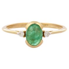 Stackable emerald and diamond three stone ring in 14K gold which perfectly goes with your personality. Three stone rings come with deeper meaning, traditionally symbolizing friendship and love. Three stone gemstone rings are a perfect choice to fulfill your engagement story. The emerald gemstone give your relationship creativity. Lightweight and gorgeous, this is a perfect bridesmaid, wedding gift for anyone on your list. PRODUCT DETAILS :- > Material - 14K Solid Yellow Gold > Gemstone - Emerald Luxury Oval Three Stone Emerald Ring, Luxury Oval Emerald Ring With Three Stones, Oval Emerald Three Stone Fine Jewelry Ring, Oval Three-stone Emerald Ring Fine Jewelry, Yellow Gold Three-stone Oval Birthstone Ring, Oval Three Stone Emerald Ring Fine Jewelry, 14k Gold Three-stone Oval Ring, Classic Oval Three-stone Emerald Ring, Yellow Gold Three Stone Oval Birthstone Ring