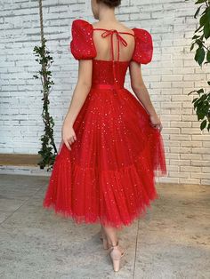 Red tulle tea length prom dress, tulle bridesmaid dress,PD22482 on Storenvy Scarlet Color, Tea Length Prom Dress, Midi Prom Dress, Prom Dress Red, Tulle Bridesmaid Dress, Red Evening Dress, Bridesmaid Dress Sizes, Ribbon Belt, Evening Dresses Cocktail