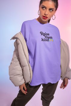 Rainbow Raise Them Kind Tshirt Trendy Clothes Comfort Color Shirt Distressed Shirt Retro Shirt Oversized Tshirt Womens Tshirt Boho Tee 📦 FREE SHIPPING on orders $35 or more to US shoppers 🛒Our unisex distressed Raise them Kind Rainbow T-Shirts are a soft relaxed/loose fitting t-shirt, perfect for lounging around the house, relaxing, hanging out with friends, festivals or dressing up/down. 👕Brand = Comfort Colors 🧵Fabric = 100% Cotton ✂️Design = Heat-applied vinyl (Distressed vinyl design) 🎨 Makeup Shirts, Positive Hoodie, Good Vibes Shirt, Taylor Swift Shirts, Bride Sweatshirt, Artist Shirts, Hoodie Aesthetic, Boho Tees, Womens Tshirt