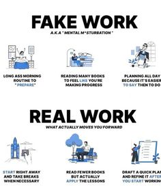 a poster with instructions on how to use fake work for real work and other things