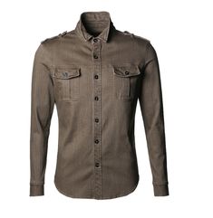 Material: Polyester Fiber, Cotton • Sleeve Length (Cm): Full • Style: Regular, Casual, Casual • Collar: Turn-Down Collar • Type: Shirts, Single Breasted, Casual Shirts, Solid, Broadcloth Uniform Shirt, Uniform Shirts, Long Sleeved Shirt, Dark Khaki, Types Of Collars, Single Breasted, Military Jacket, Casual Shirts, Long Sleeve Shirts