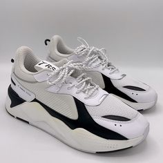 Puma Rs-X Core, White/Black, Sz 11, Worn Once, No Box, Some Minor Yellowing From Storage And Stain On Left Heel. Easy To Bring Back Looking Brand New! Puma High-top Synthetic Running Shoes, White Puma Sneakers With Synthetic Material, White Synthetic Puma Sneakers, White Puma Running Shoes For Streetwear, Casual White Puma Running Shoes, White Puma Running Shoes With Logo, White Puma Lace-up Running Shoes, White Lace-up Running Shoes With Puma Logo, White Puma Running Shoes For Jogging